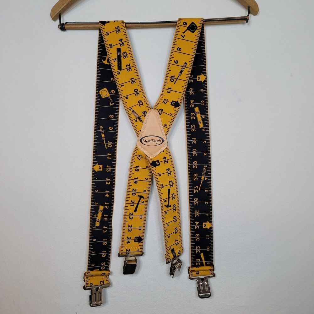 Melo Tough Suspenders 2" Wide Yellow Tape Measure Clip On Adjustable Heavy Duty
